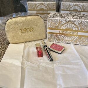 Limited Edition 2024 Christian DIOR gold Holiday bag & make-up set - NEW in Box!